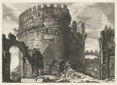 Tombe van Caecilia Metella te Roma Graven til Cecilia Metella (...) (tittel på objekt) Gezichten op Roma (serietittel) Utsikt over Roma tegnet og gravert av Giambattista Piranesi Ve(nez)iano arkitekt (serietittel) av Giovanni Battista Piranesi