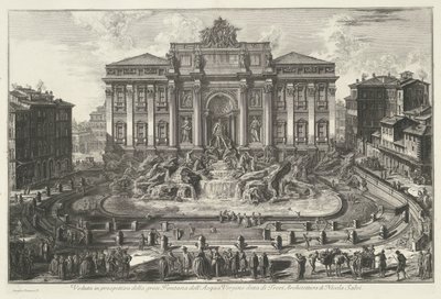 Trevifontein te Rome Perspektivutsikt over den store Fontana dell'Acqua Vergine kjent som di Trevi Architecture av Nicola Salvi (tittel på objekt) Gezichten op Roma (serietittel) Utsikt over Roma tegnet og gravert av Giambattista Piranesi-arkitekten Ve av Giovanni Battista Piranesi