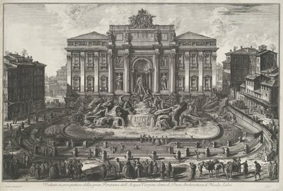 Trevifontein te Rome Perspektivutsikt over den store Fontana dell'Acqua Vergine kjent som di Trevi Architecture av Nicola Salvi (tittel på objekt) Gezichten op Roma (serietittel) Utsikt over Roma tegnet og gravert av Giambattista Piranesi-arkitekten Ve av Giovanni Battista Piranesi