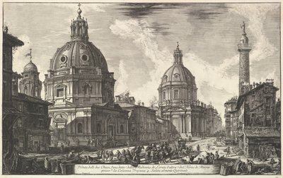 To kirker nær Trajans kolonne, S. Maria di Loreto og Santissimo Nome di Maria Ve ..., ca. 1762. av Giovanni Battista Piranesi