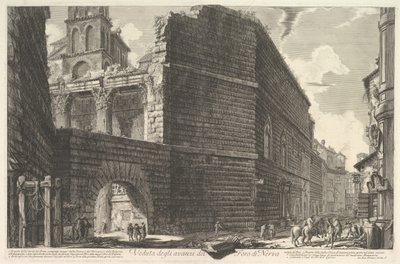 Utsikt over restene av Forum of Nerva, larcade et la muraille Forum of Augustus [err ..., 1757. av Giovanni Battista Piranesi