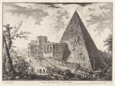 Veduta del Sepolcro di Cajo Cestio (Utsikt over pyramidegraven til Caius Cestius [med Porta S. Paolo til venstre]), fra Vedute di Roma (Utsikt over Roma) av Giovanni Battista Piranesi