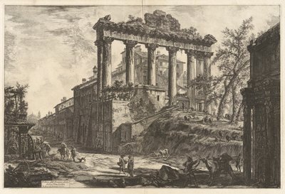 Veduta del Tempio detto della Concordia (Utsikt over det såkalte Concord-tempelet [Saturn-tempelet med buen til Septimius Severus i høyre forgrunn]), fra Vedute di Roma (Utsikt over Roma) av Giovanni-Battista Piranesi