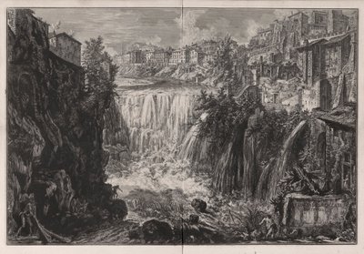 Veduta della Cascata di Tivoli (Utsikt over fossen i Tivoli), fra Vedute di Roma (Utsikt over Roma) av Giovanni-Battista Piranesi