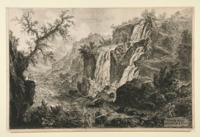 Utsikt over de små fossene ved Tivoli, fra Vedute di Roma av Giovanni Battista Piranesi