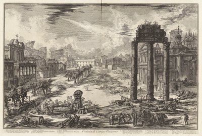 Veduta di Campo Vaccino (Utsikt over Campo Vaccino [Forumet romersk med Castor-tempelet og Pollux til høyre]), fra Vedute di Roma (Utsikt over Roma) av Giovanni-Battista Piranesi