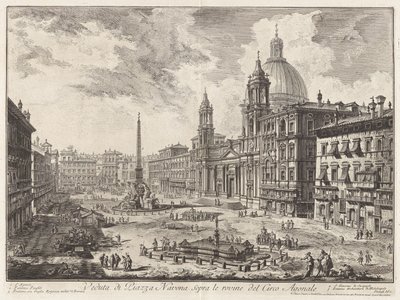 Utsikt over Piazza Navona over ruinene av Circus Agonalis (Utsikt over Piazza Navona over ruinene av Domitians sirkus), fra Vedute di Roma (Utsikter over Roma) av Giovanni Battista Piranesi