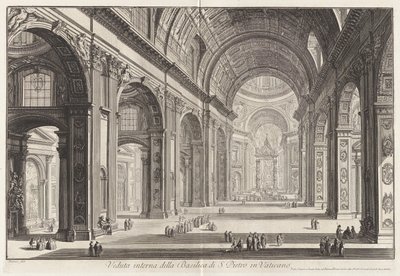 Innvendig utsikt over Basilica of Saint Peter av Giovanni-Battista Piranesi