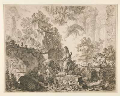 Utsikt over Roma: Frontispice med statue av Minerva av Giovanni-Battista Piranesi