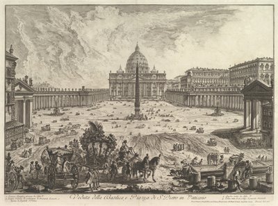 Utsikt over Peterskirken og Piazza i Vatikanet, fra Vedute di Roma Roman Vie ..., ca. 1748. av Giovanni Battista Piranesi