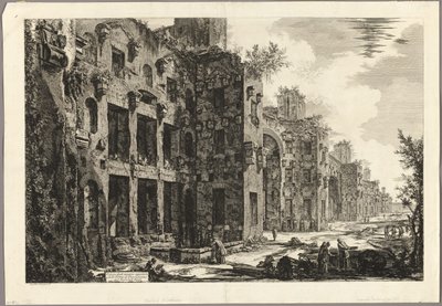 Utsikt over synlige rester av Diokletians bad ved S. Maria degli Angeli, fra utsikt over Roma av Giovanni-Battista Piranesi