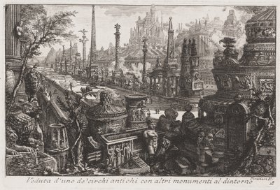 Ansicht eines alten Zirkus mit anderen Denkmälern im Inneren, ca. 1760 (Radierung) von Giovanni Battista Piranesi