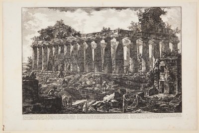 Utsikt over et annet tempel i byen Paestum, som vanligvis antas å ha vært viet til Juno [...] av Giovanni Battista Piranesi