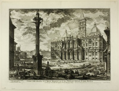 Utsikt over basilikaen S. Maria Maggiore med sine to flankerende vinger, fra utsikt over Roma av Giovanni-Battista Piranesi