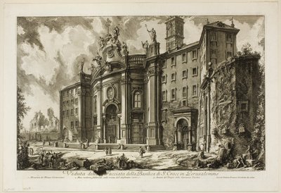 Utsikt over fasaden til basilikaen S. Croce i Gerusalemme [det hellige kors i Jerusalem], fra utsikt over Roma av Giovanni Battista Piranesi