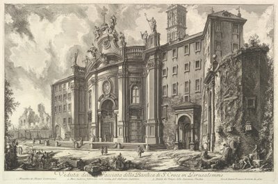 Utsikt over fasaden til basilikaen S. Croce i Gerusalemme [det hellige kors i Jerus..., ca. 1750. av Giovanni Battista Piranesi