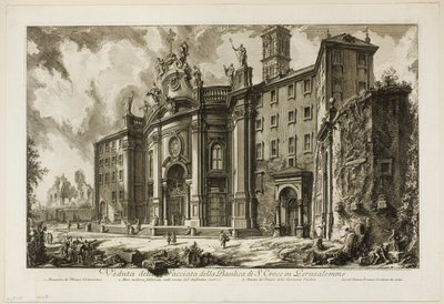 Utsikt over fasaden til basilikaen S. Croce i Gerusalemme [det hellige kors i Jerusalem], fra utsikt over Roma av Giovanni Battista Piranesi