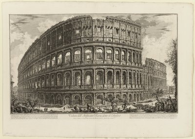 Utsikt over det flaviske amfiteateret, kalt Colosseum, fra utsikt over Roma av Giovanni Battista Piranesi