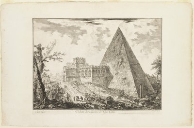 Utsikt over pyramidegraven til Cestius, fra utsikt over Roma av Giovanni-Battista Piranesi