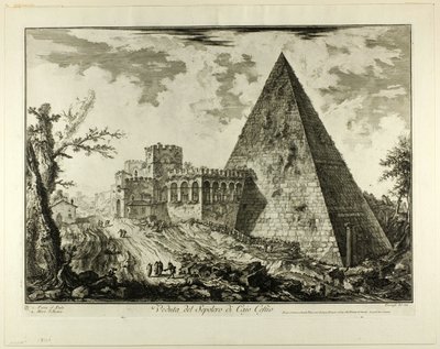 Utsikt over pyramidegraven til Cestius, fra utsikt over Roma av Giovanni Battista Piranesi