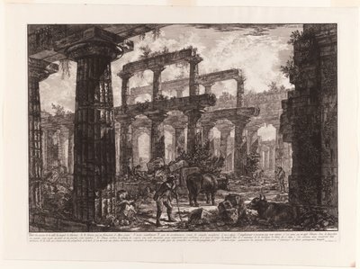 Utsikt over restene av cellaen til Neptuntemplet, fra forskjellige utsikter over Paestum av Giovanni Battista Piranesi