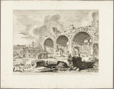 Utsikt over restene av spisestuen til Neros gyldne hus, vanligvis kalt Fredens tempel, fra utsikt over Roma av Giovanni Battista Piranesi