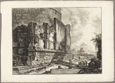 Utsikt over restene av Plautii-graven på Via Tiburtina, nær Ponte Lugano, to mil unna Tivoli, fra utsikt over Roma av Giovanni Battista Piranesi