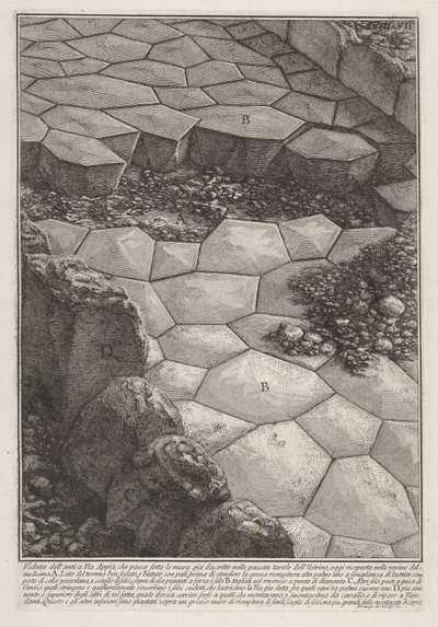 Utsikt over steinbelegningen på Via Appia (Veduta dell