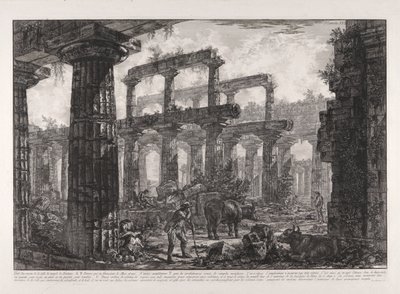 Utsikt over restene av cellaen til Neptuntemplet, fra forskjellige utsikter av av Giovanni Battista Piranesi