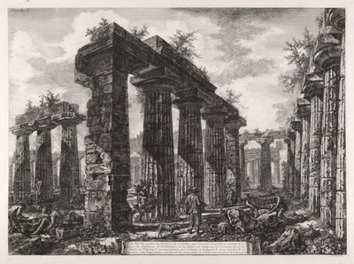 Utsikt over restene av pronaos i bygningen, som kan betraktes som amfiktyonenes kollegium, fra Forskjellige utsikter over Paestum av Giovanni Battista Piranesi