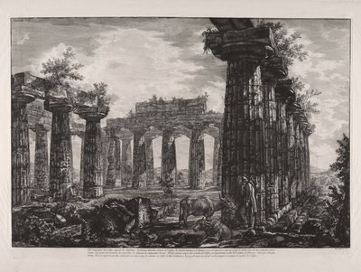 Interiørutsikt over det såkalte Anfictions-kollegiet, fra «Forskjellige utsikter over ... Pesto» (Forskjellige utsikter over ... Paestum) av Giovanni Battista Piranesi