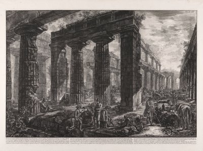 Innvendig visning av Temple of Neptun beskrevet på plate X av Giovanni Battista Piranesi