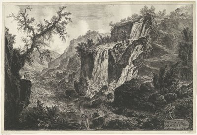 Watervallen te Tivoli Utsikt over fossene i Tivoli (tittel på objekt) Gezichten op Roma (serietittel) Utsikt over Roma tegnet og gravert av Giambattista Piranesi-arkitekten Ve(nez)iano (serietittel) av Giovanni Battista Piranesi