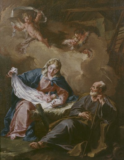 Holy Family ca. 1730-40 (olje på lerret) (se også 101586) av Giovanni Battista Pittoni