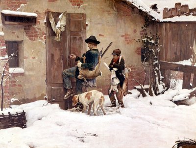Tilbake fra jakten. Maleri av G.Quadrone. 1890 Milano av Giovanni Battista Quadrone