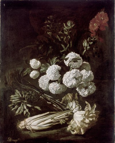 Stilleben av blomster og grønnsaker, 1650-tallet av Giovanni Battista Ruoppolo