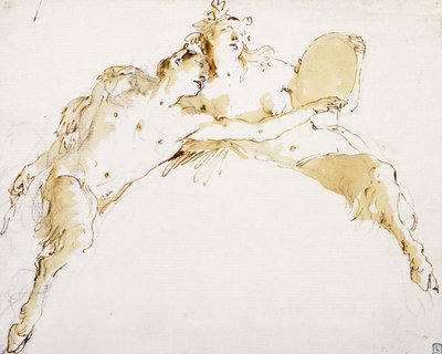 Ein Faun, sein linker Arm ausgestreckt, und eine Faunin, die ein Tamburin hält von Giovanni Battista Tiepolo