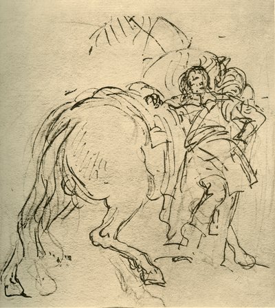 Ein Reiter, der sich auf sein Pferd lehnt von Giovanni Battista Tiepolo
