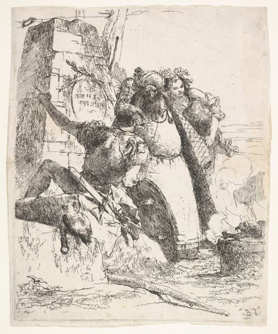 Eine Szene der Nekromantie: eine Frau mit einem Gefäß, ein Mann mit Turban und ein Soldat von Giovanni Battista Tiepolo