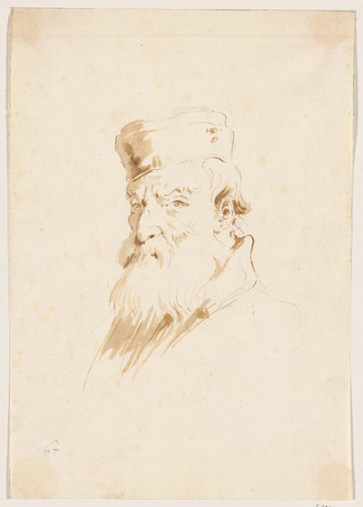 Skjeggete mann med lue av Giovanni Battista Tiepolo