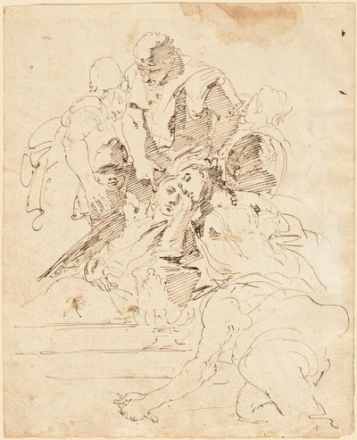 Klassiske figurer samlet rundt en urne av Giovanni Battista Tiepolo
