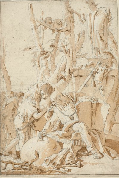 Demokrit und Heraklit lachen und trauern über die Torheiten der Welt von Giovanni-Battista Tiepolo