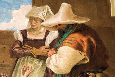 (Detail) Angelica und Medoro verabschieden sich von den Bauern, aus dem Raum des Orlando Furioso in der Palazzina, 1757 von Giovanni Battista Tiepolo