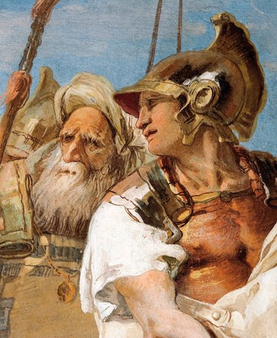 Detail von Aeneas, aus Aeneas präsentiert Amor, verkleidet als Ascanius, Dido, aus dem Raum der Aeneis in der Palazzina von Giovanni Battista Tiepolo