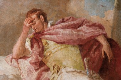 Detail von Aeneis, aus Merkur ermahnt Aeneas, Karthago zu verlassen, aus dem Raum der Aeneis in der Palazzina von Giovanni Battista Tiepolo