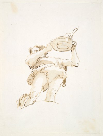 Mannsfigur som bærer et brett med fugl, sett nedenfra av Giovanni-Battista Tiepolo