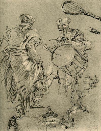 Mann von hinten gesehen, ein Trommler und kleine Studien, 1751-1752, 1928 von Giovanni Battista Tiepolo