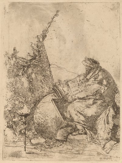 Filosof sittende, med globus, bok og kompass av Giovanni Battista Tiepolo