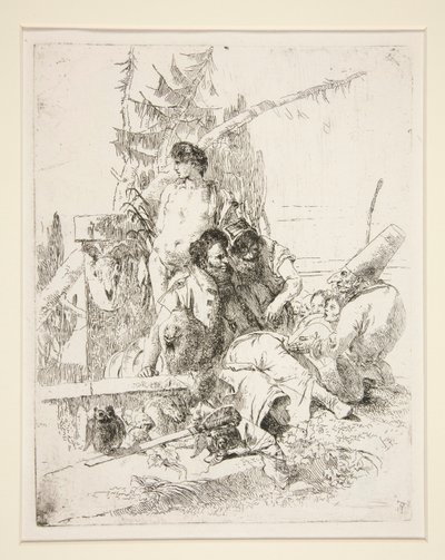 Punchinello snakker med de to magikerne, fra serien Scherzi di Fantasia av Giovanni-Battista Tiepolo