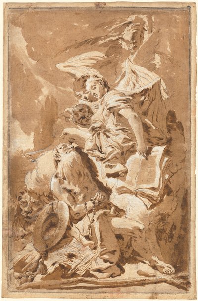 Der heilige Hieronymus in der Wüste hört den Engeln zu von Giovanni Battista Tiepolo
